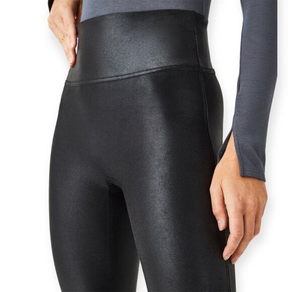 Spanx Black Shiny Faux Leather Leggings Compression Going Out Evening Size Small - Picture 3 of 8